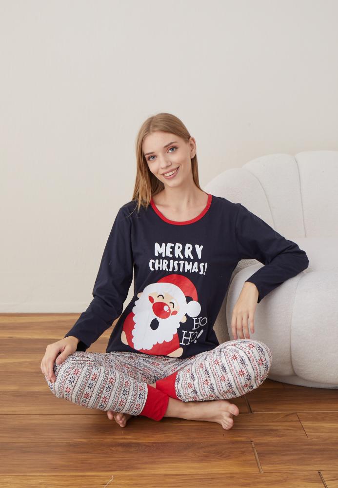 Pijama Dama Craciun " MERRY CHRISTMAS" ,maneca lunga ,pantaloni lungi,Engros